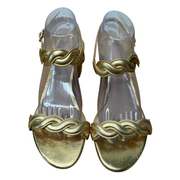 Stuart Weitzman Dancer Twistie Gold Metallic Braided Sandal Heel, Size 10.5 - Picture 2 of 9